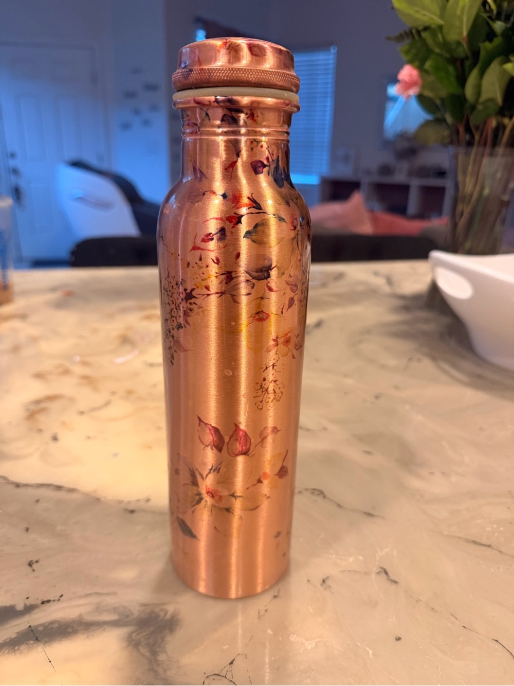 Copper Water Bottle - Floral Design - Picture 2 of 3